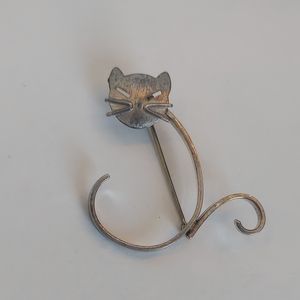 Kitty Cat Silver Modernist Vintage Brooch Signed Beau